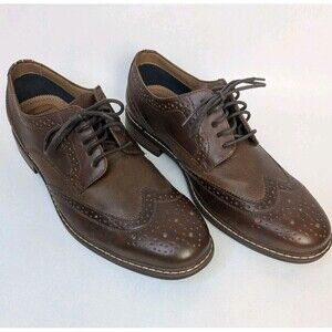 Apt 9 Ortholite Mens Size 10.5 M Faux Leather Wing Tip Oxford Dress Shoes Brown